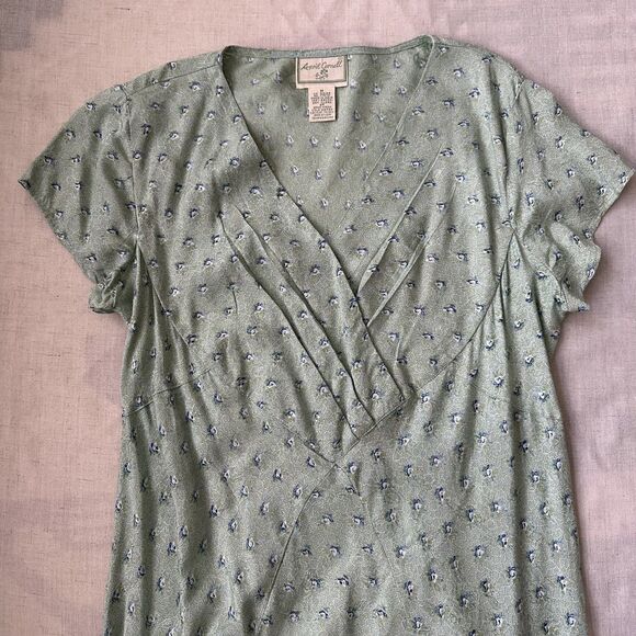 VTG April Cornell Green Floral Midi Dress Flutter Sleeve M Cottagecore Prairie - Picture 8 of 12